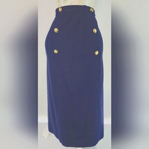 Vintage Chanel marine blue wool uniform mid length skirt